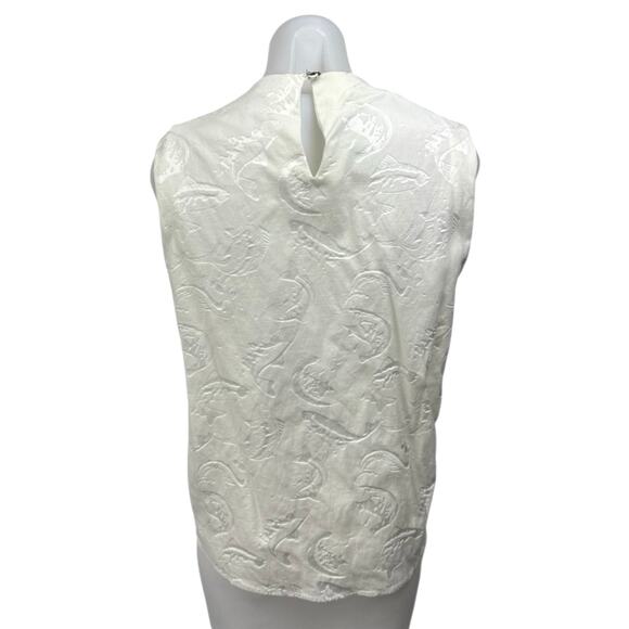 Kenzo Women's White Faux Suede Embossed Fish Sleeveless Blouse Tank Top 44 US 12 - Picture 2 of 5
